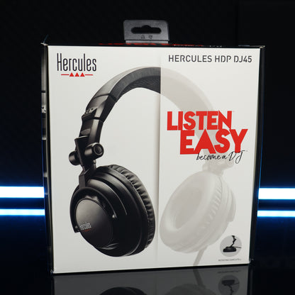 Hercules DJ HDP DJ45 Headphones with attached spiral cable ( DJ-45 / DJ 45 / HDP-DJ45 )