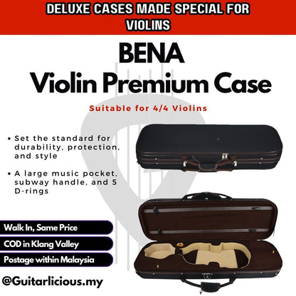 BENA Oblong Violin Premium Violin Case with Humidity Meter for 4/4 Violin Including Sling Strap - VN2222CA