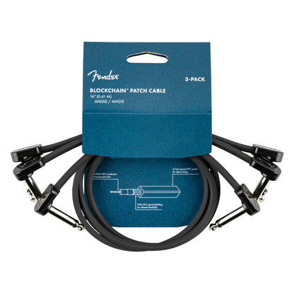 Fender Blockchain 16inch Patch Cable Kit, Right Angle to Right Angle, 3-Pack