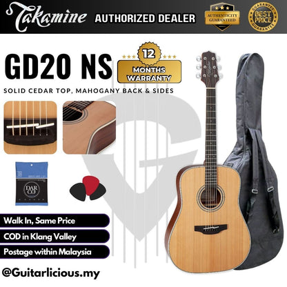 Takamine GD20 NS Dreadnought Acoustic Guitar with Solid Cedar Top and Mahogany Back & Sides ( GD20-NS / GD20NS )