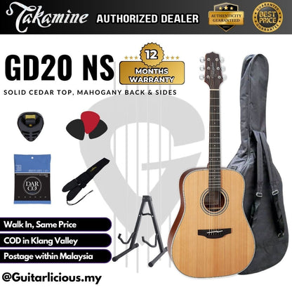 Takamine GD20 NS Dreadnought Acoustic Guitar with Solid Cedar Top and Mahogany Back & Sides ( GD20-NS / GD20NS )