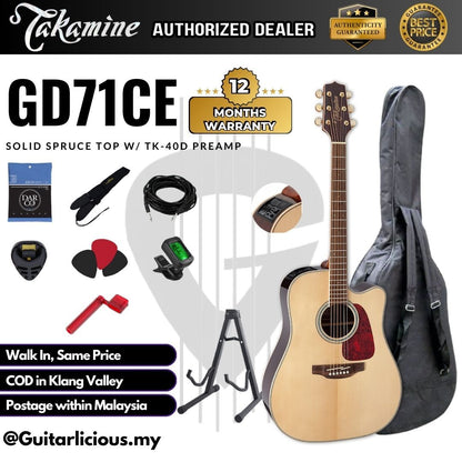 Takamine GD71CE NT Dreadnought Cutaway Acoustic EQ Guitar w/ Solid Spruce Top, Black Walnut Back & Sides & TK-40D preamp