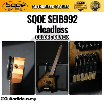 SQOE SEIB992 Headless Burl Maple, Mahogany HH Electric Guitar ( SEIB-992 / SE-IE992 / SEIE )