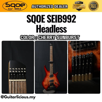 SQOE SEIB992 Headless Burl Maple, Mahogany HH Electric Guitar ( SEIB-992 / SE-IE992 / SEIE )