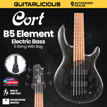 Cort B-5 Element 5-String Bass Guitar with Bag - Open Pore Trans Black