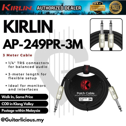 Kirlin AP-249PR 1/4 Inch TRS to TRS Plug Balance Stereo Audio Cable for Monitor Speaker Interface ( 3M / 6M / AP 249PR )