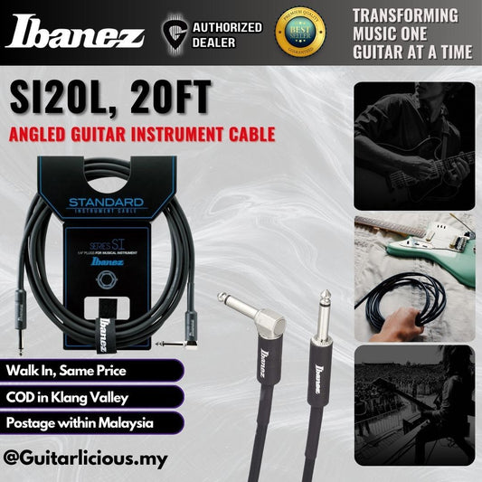 Ibanez SI20L Shielded 20ft Angled Guitar Instrument Cable , 10meter ( IBASI20 / IBA-SI20 / IBASI20L )