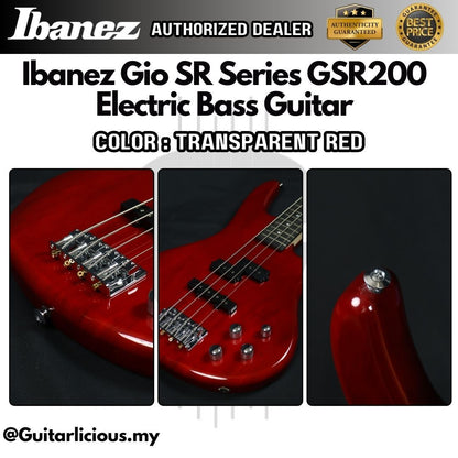 Ibanez Gio SR Series GSR200 , 4 String Electric Bass Guitar - Transparent Red ( GSR200-TR / GSR-200 / GSR 200 )