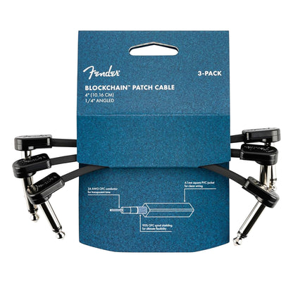 Fender Blockchain 4inch Patch Cable Kit, Right Angle to Right Angle, 3-Pack