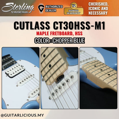 Sterling By Music Man Cutlass CT30HSS-M1 Electric Guitar with Maple Fretboard - Chopper Blue ( CT30 / CT30-HSS )