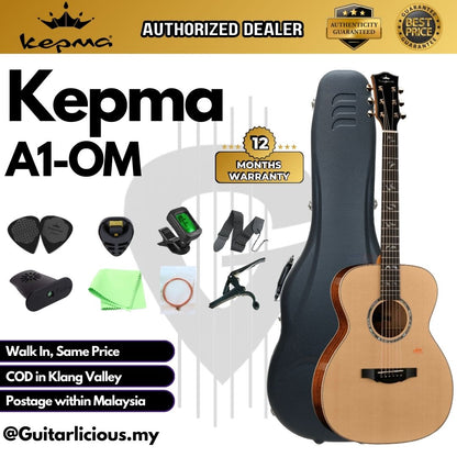 Kepma A1-OM Series Solid Sitka Spruce Top, Side & Back Solid Mahagony OM Body Acoustic Guitar w Case ( A1OM / A1-OM-N )