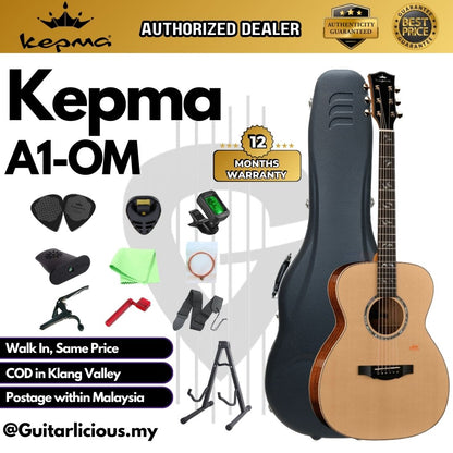 Kepma A1-OM Series Solid Sitka Spruce Top, Side & Back Solid Mahagony OM Body Acoustic Guitar w Case ( A1OM / A1-OM-N )