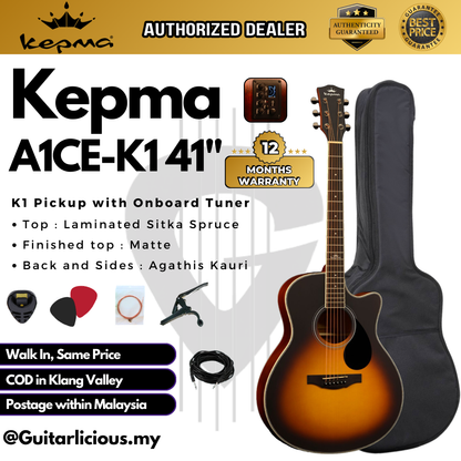 KEPMA A1CE 41 inch Grand Auditorium Semi Acoustic Guitar w K1 EQ ( A1CE-K1 / A1C 41 / A1C-41 )