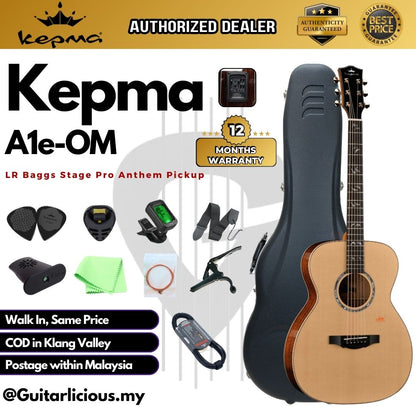 Kepma A1e-OM Series Solid Sitka Spruce Top OM Body Acoustic Guitar , LR Baggs Stage Pro Anthem Pickup w Case A1e-OM-N