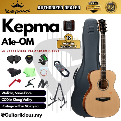 Kepma A1e-OM Series Solid Sitka Spruce Top OM Body Acoustic Guitar , LR Baggs Stage Pro Anthem Pickup w Case A1e-OM-N