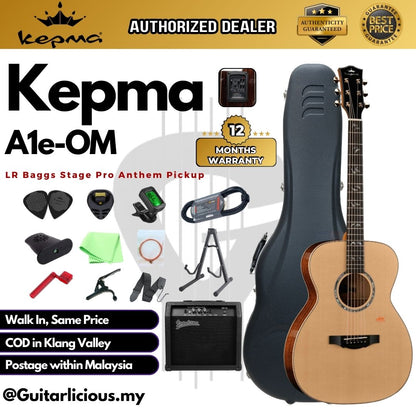 Kepma A1e-OM Series Solid Sitka Spruce Top OM Body Acoustic Guitar , LR Baggs Stage Pro Anthem Pickup w Case A1e-OM-N