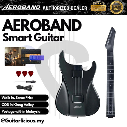 AEROBAND AeroGuitar Stringless Acoustic Electric Travel Guitar, Portable Silent Smart Guitar w/ Removable Fretboard - BLACK