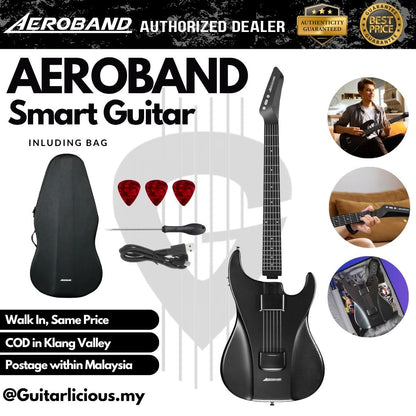 AEROBAND AeroGuitar Stringless Acoustic Electric Travel Guitar, Portable Silent Smart Guitar w/ Removable Fretboard - BLACK