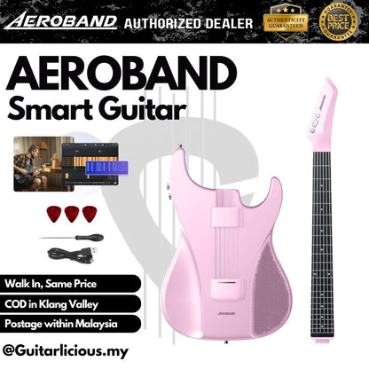 AEROBAND AeroGuitar Stringless Acoustic Electric Travel Guitar, Portable Silent Smart Guitar w/ Removable Fretboard - PINK