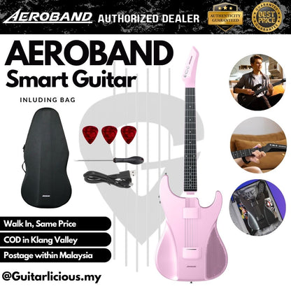 AEROBAND AeroGuitar Stringless Acoustic Electric Travel Guitar, Portable Silent Smart Guitar w/ Removable Fretboard - PINK