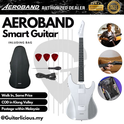 AEROBAND AeroGuitar Stringless Acoustic Electric Travel Guitar, Portable Silent Smart Guitar w/ Removable Fretboard  - WHITE