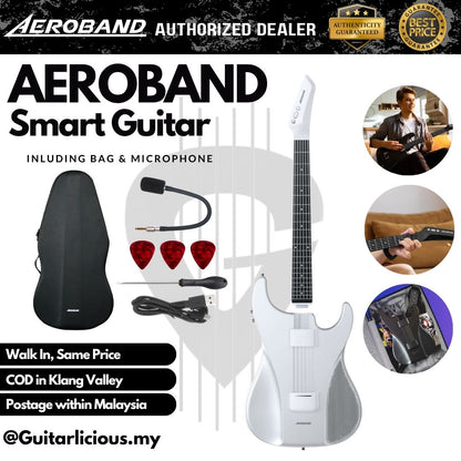 AEROBAND AeroGuitar Stringless Acoustic Electric Travel Guitar, Portable Silent Smart Guitar w/ Removable Fretboard  - WHITE