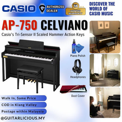 Casio AP-750 Celviano 88-Keys , Hammered Weighted Touch Response Digital Piano ( AP750 / AP-750 BK / AP750BK / BLACK )