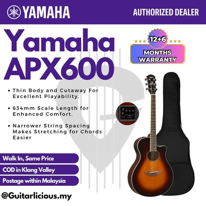 Yamaha APX600 Thin-line Cutaway Acoustic-Electric Guitar - ( APX600 / APX 600 / APX-600 )