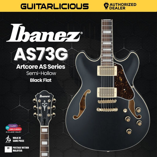 Ibanez AS73G Artcore AS Series Semi-Hollow Electric Guitar - Black Flat (PRE-ORDER)