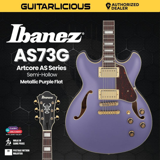 Ibanez AS73G Artcore AS Series Semi-Hollow Electric Guitar - Metallic Purple Flat (PRE-ORDER)