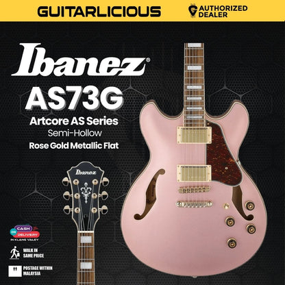 Ibanez AS73G Artcore AS Series Semi-Hollow Electric Guitar - Rose Gold Metallic Flat (PRE-ORDER)