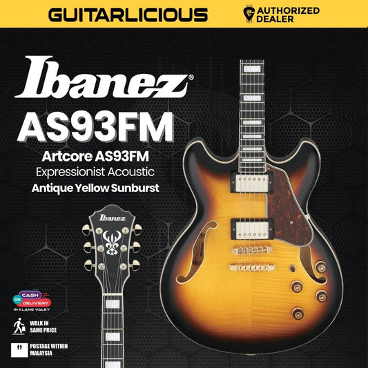 Ibanez Artcore AS93FM Expressionist Acoustic-Electric Guitar - Antique Yellow Sunburst