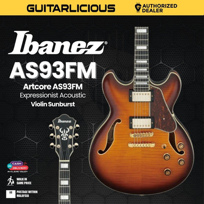Ibanez Artcore AS93FM Expressionist Acoustic-Electric Guitar - Violin Sunburst