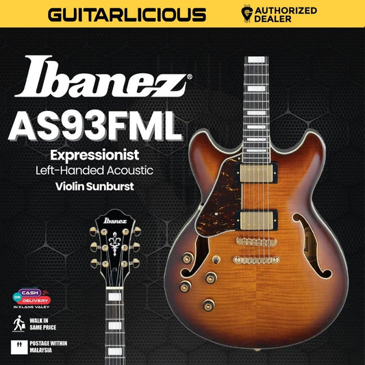 Ibanez Artcore AS93FML Expressionist Left-Handed Acoustic-Electric Guitar - Violin Sunburst (PRE-ORDER)