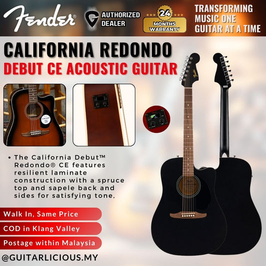 Fender California Debut Redondo CE Series Acoustic Guitar - Black
