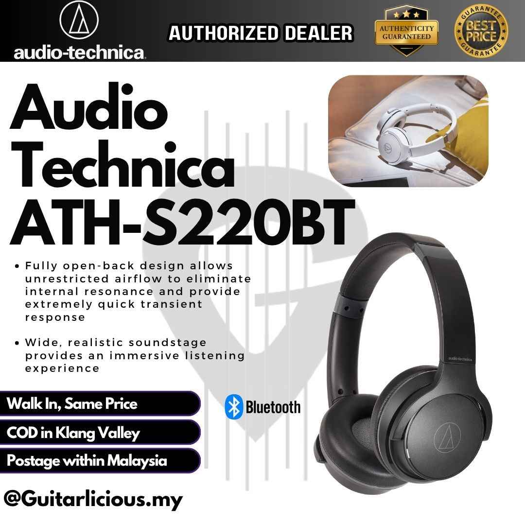 Audio Technica ATH-S220BT Closed Back Dynamic On Ear Wired and Wireless Bluetooth Headphone - Black