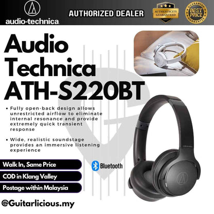 Audio Technica ATH-S220BT Closed Back Dynamic On Ear Wired and Wireless Bluetooth Headphone - Black