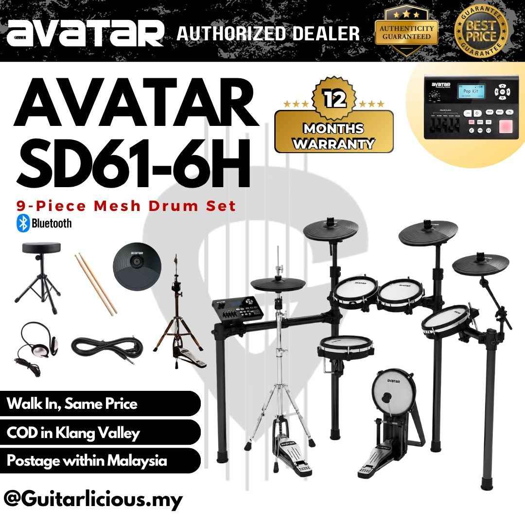 Avatar SD61-6 9-Piece Mesh Kit Electric Drum Set with Independent Hi-hat Stand