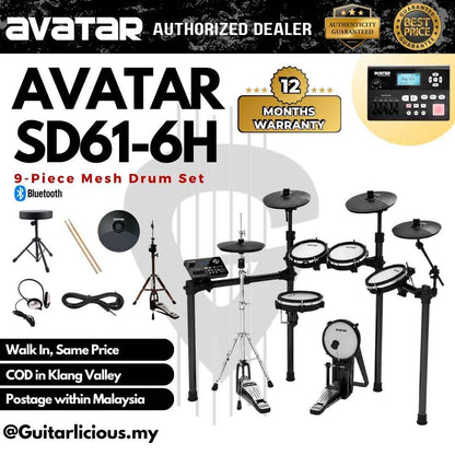 Avatar SD61-6 9-Piece Mesh Kit Electric Drum Set with Independent Hi-hat Stand