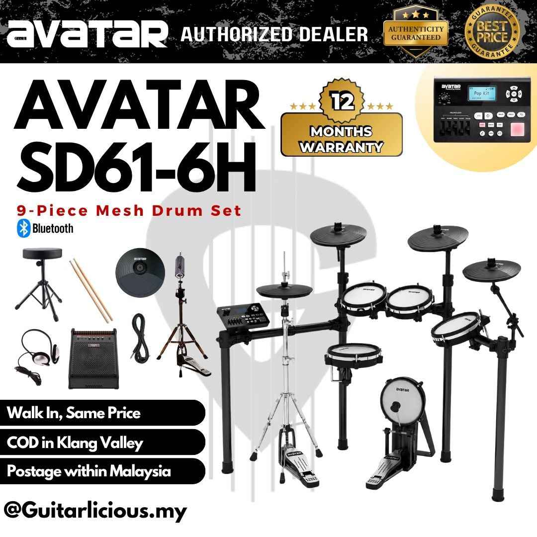 Avatar SD61-6 9-Piece Mesh Kit Electric Drum Set with Independent Hi-hat Stand