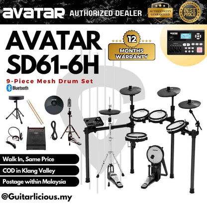 Avatar SD61-6 9-Piece Mesh Kit Electric Drum Set with Independent Hi-hat Stand