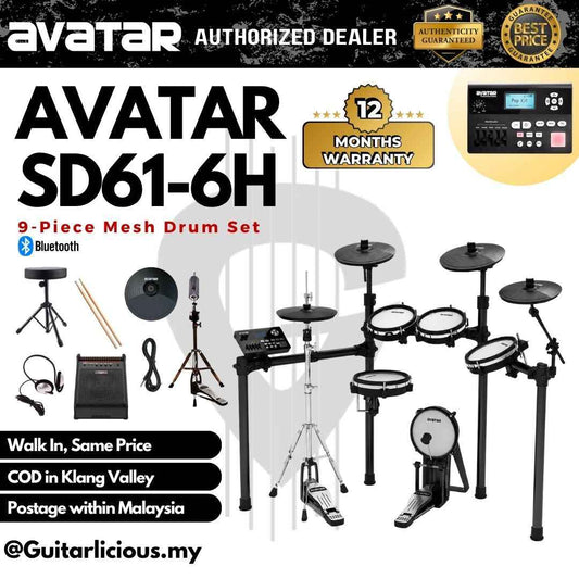 Avatar SD61-6 9-Piece Mesh Kit Electric Drum Set with Independent Hi-hat Stand