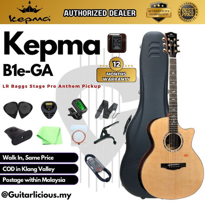 KEPMA Elite B1e-GA Series Solid Sitka Spruce Top Grand Auditorium Acoustic Guitar, LR Baggs Stage Pro Anthem B1e-GA-N