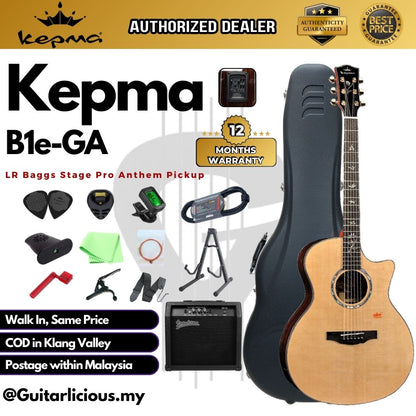 KEPMA Elite B1e-GA Series Solid Sitka Spruce Top Grand Auditorium Acoustic Guitar, LR Baggs Stage Pro Anthem B1e-GA-N