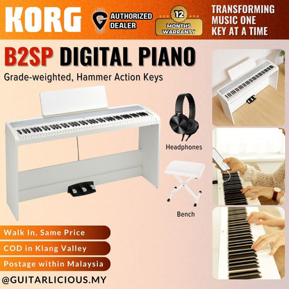 Korg B2SP 88-Key Digital Piano with Weighted Hammer Action (NH) & Triple Pedal including Keyboard Bench - WHITE