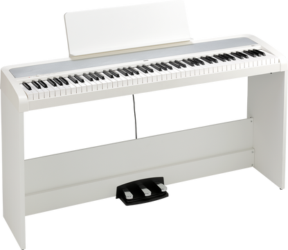 Korg B2+SP 88-Key Digital Piano in White with matching bench, note stand, and power adapter – lightweight, stylish, and perfect for home or stage use