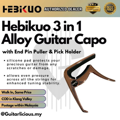 Hebikuo 3 in 1 Alloy Guitar Capo with End Pin Puller & Pick Holder ( BDJ59 )
