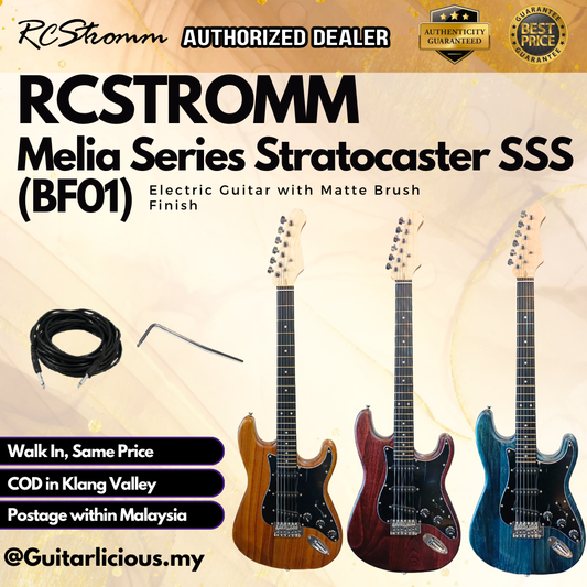 RCStromm Melia Series Stratocaster SSS Electric Guitar with Matte Brush Finish (BF01)