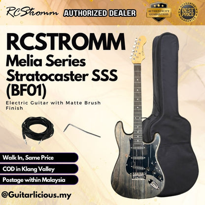 RCStromm Melia Series Stratocaster SSS Electric Guitar with Matte Brush Finish (BF01)