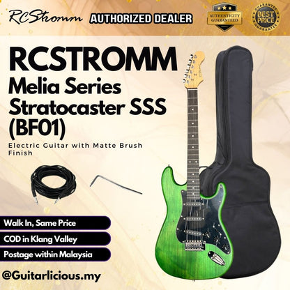 RCStromm Melia Series Stratocaster SSS Electric Guitar with Matte Brush Finish (BF01)